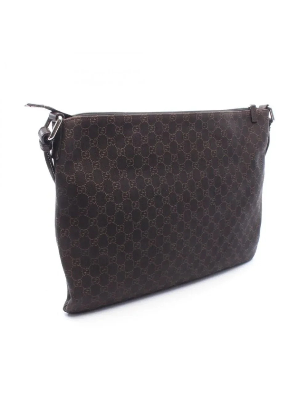 Gucci Shoulder Bag GG Pattern Dark Brown Canvas Leather